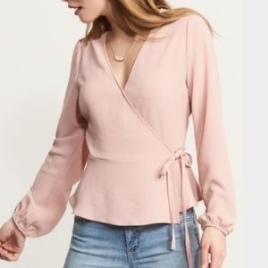 RESERVED- Dynamite Wrap Peplum Blouse- Misty Rose